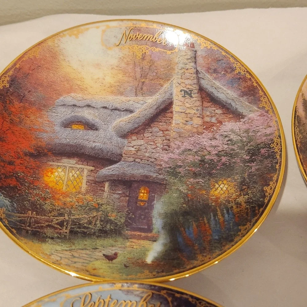 Twelve month set of Thomas Kinkade Calendar Decorative Plates Simpler Times 1998